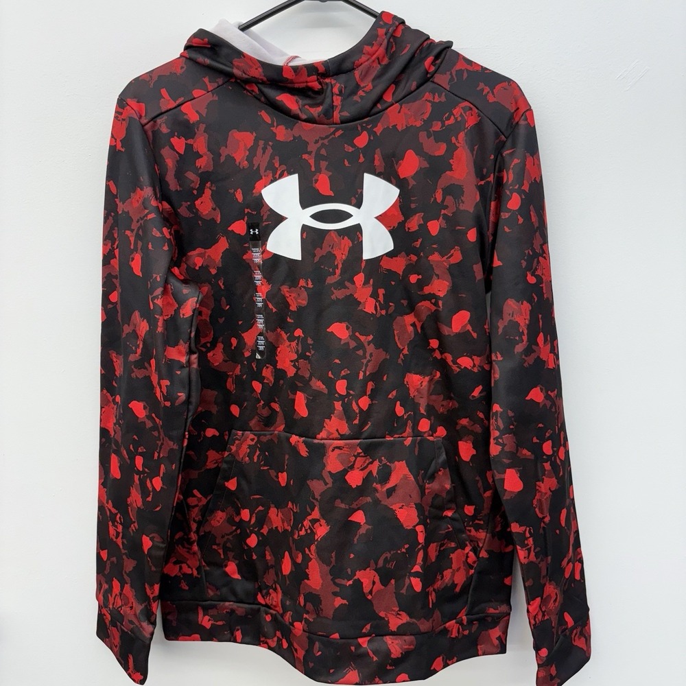 Under Armour Boys YXL Red Black Camo Armour Fleece Hoodie Sweatshirt NEW